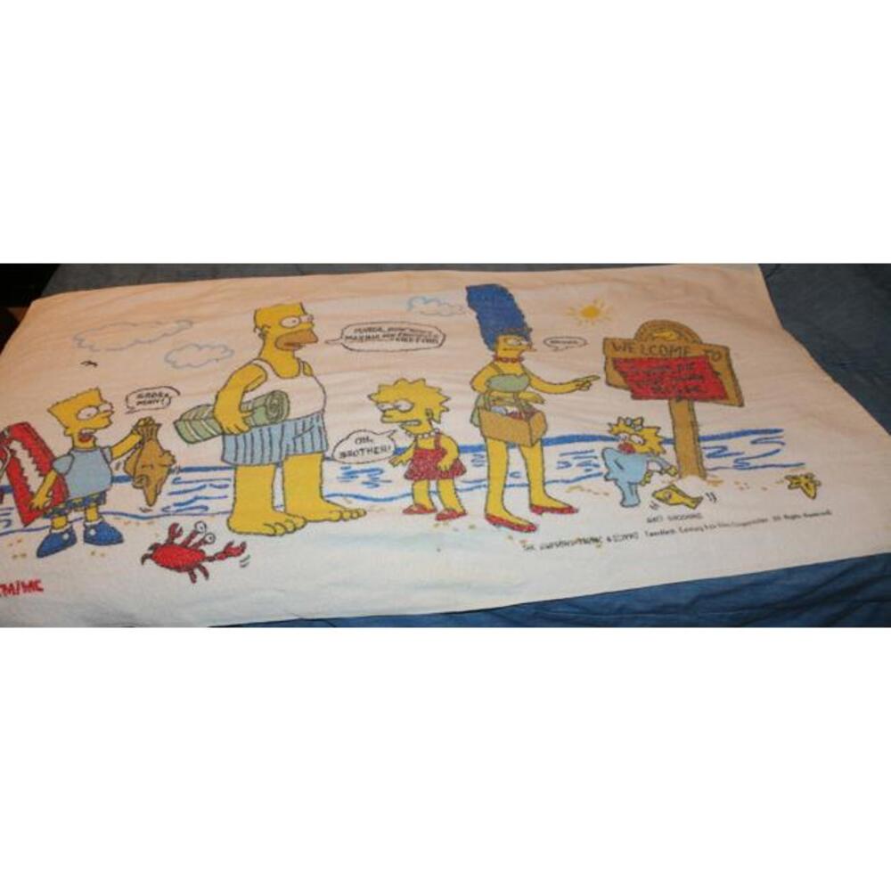 Vintage 1990s The Simpsons Beach Towel – Homer Bart Marge Lisa Maggie – Licensed